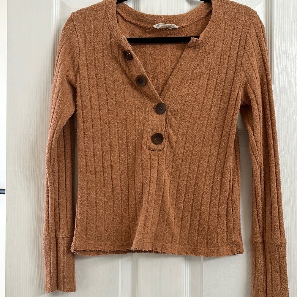 We the free by free people brown/ orange long sleeve top with button size Small
